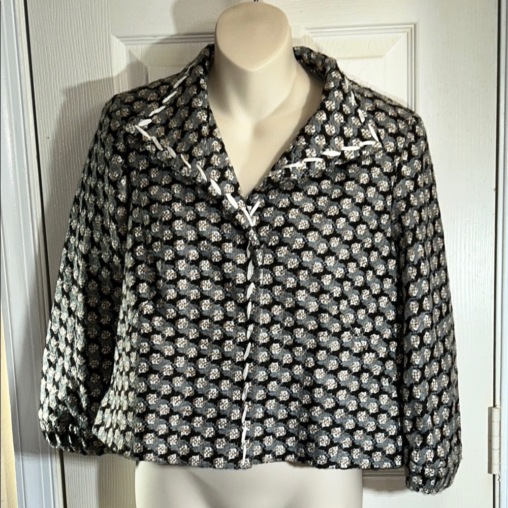 Worth New York Black and White Geometric Blazer with Notched Lapel